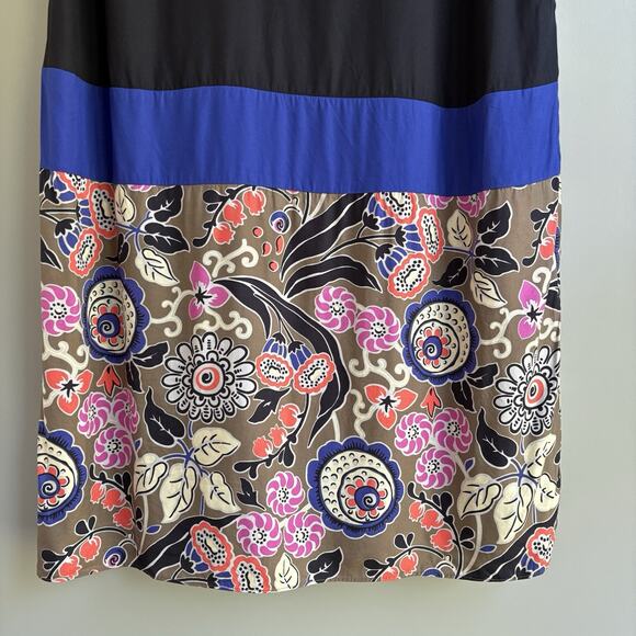 BODEN Silk Viscose Colorblock Floral Shift Dress Sz 10 Artsy Boho Retro Brompton - Picture 5 of 13